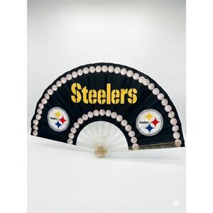 Pittsburgh Steelers Pearl Border Hand Fan - CLACK! Glitter Handle